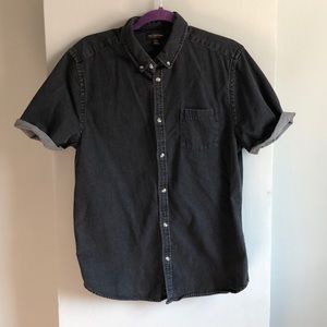 Black denim short sleeve button up